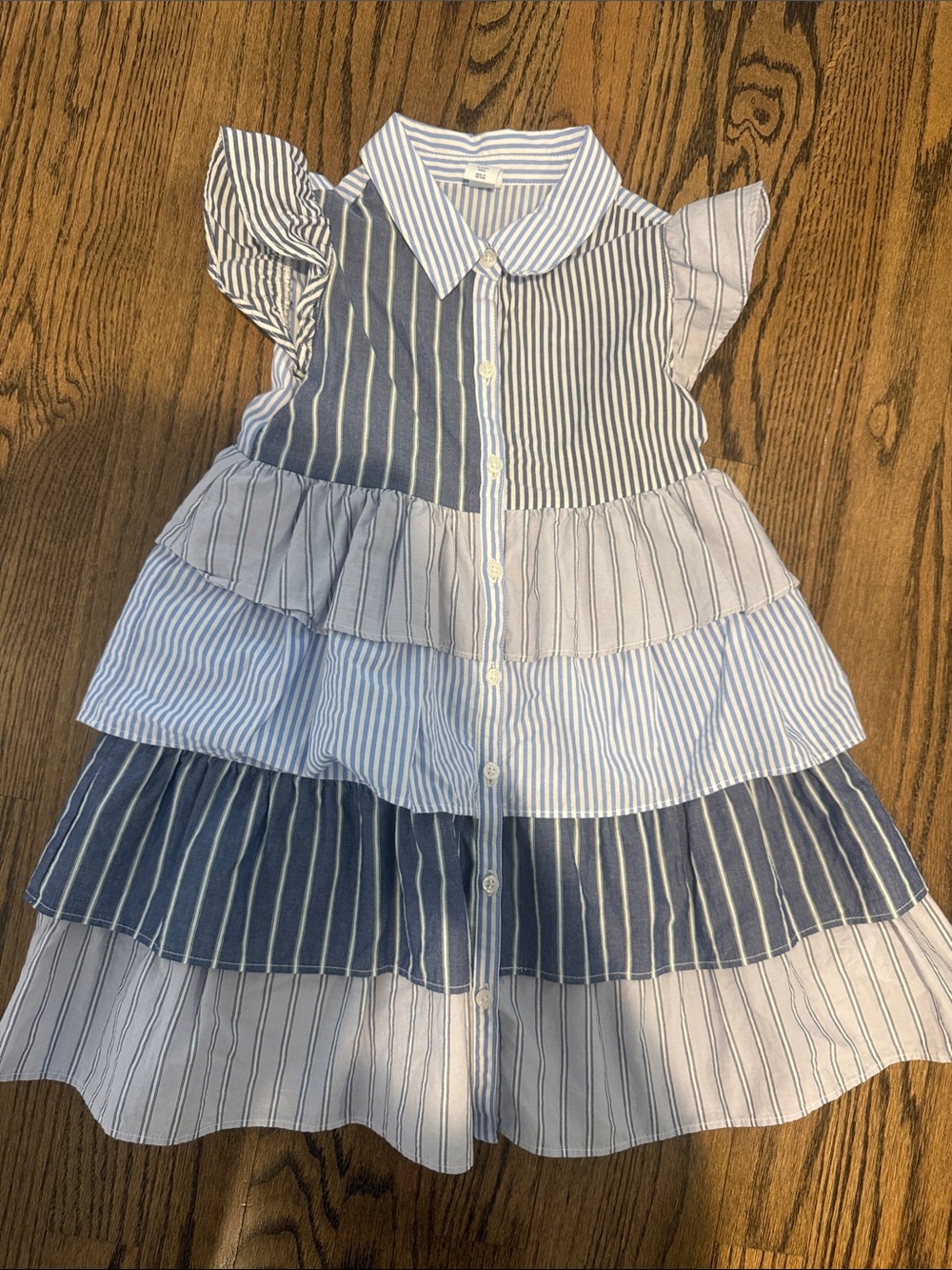 GAP Girls' Blue and White Striped Tiered Button-Front Dress